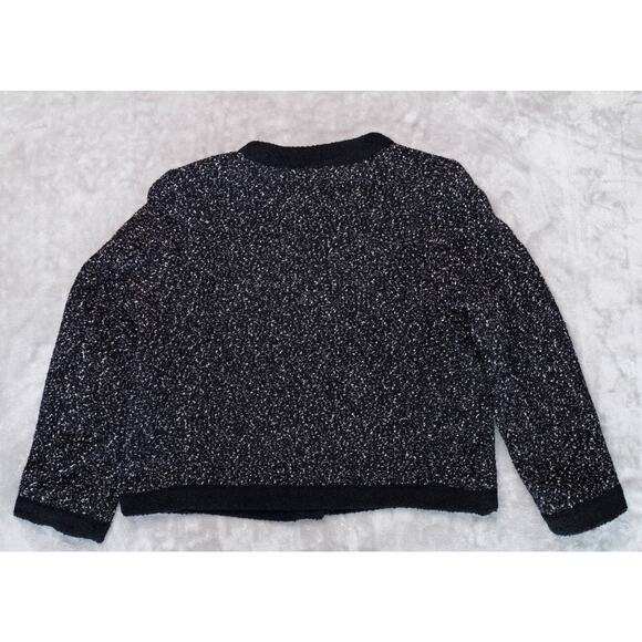 H&M Black White Textured Weave Wool Blend Tweed Lined Jacket Womens Size L - Picture 2 of 14